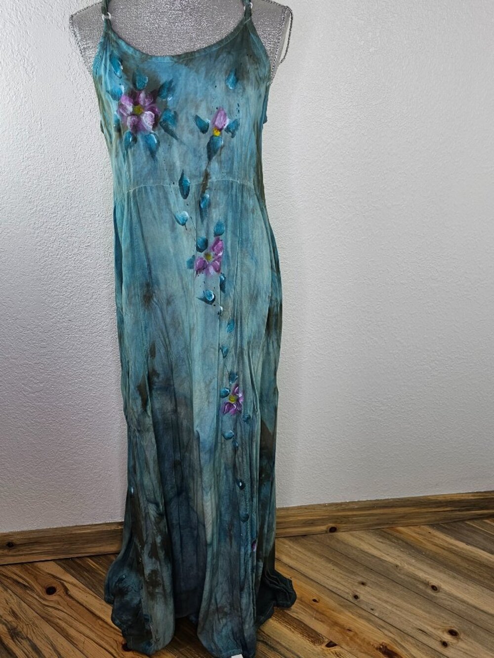 Jayli Tie Dyed Maxi Dres with Hand Painted Flowers